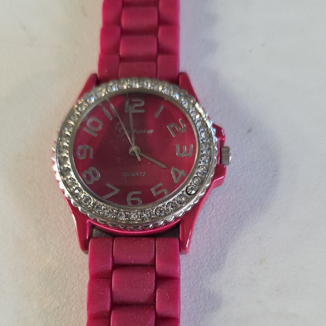 Vintage Geneva Pink Quartz Watch With Rhinestones